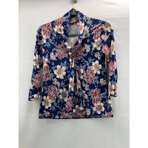 Women's Tiffany and Gray petite S blue floral blouse
